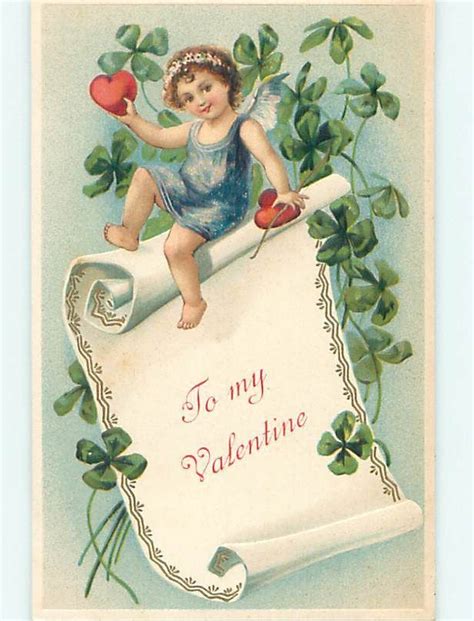 Cupid~shoots Arrows Thru Hearts With Flowers~1910 Valentine Postcard