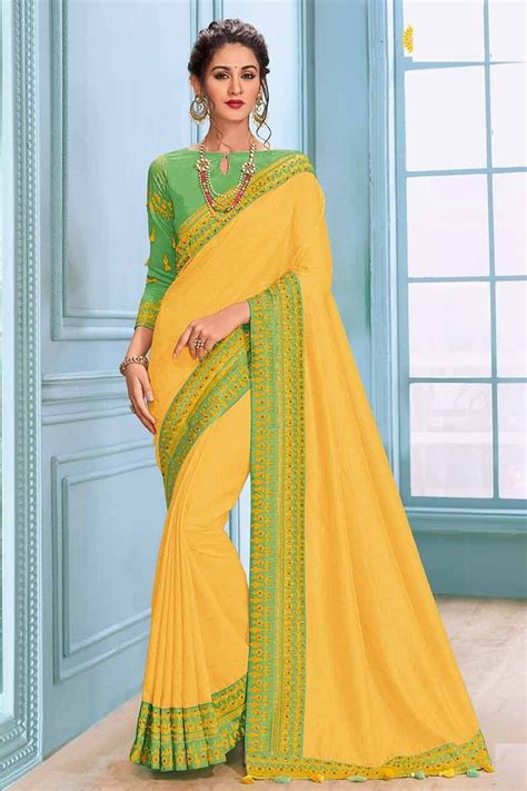 Raw Silk Saree In Lemon Yellow Colour 95€ Raw Silk Saree Indian Saree Blouses Designs Silk