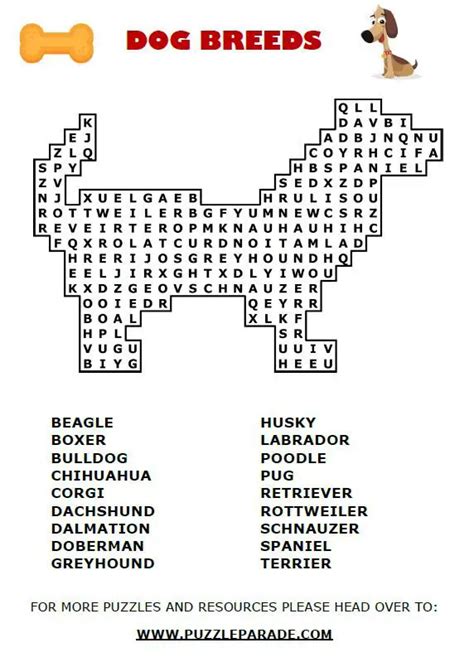 Dog Breed Word Search Printable Printable Word Searches