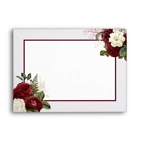 Elegant Romantic Burgundy Floral Border Envelope Zazzle Red Rose