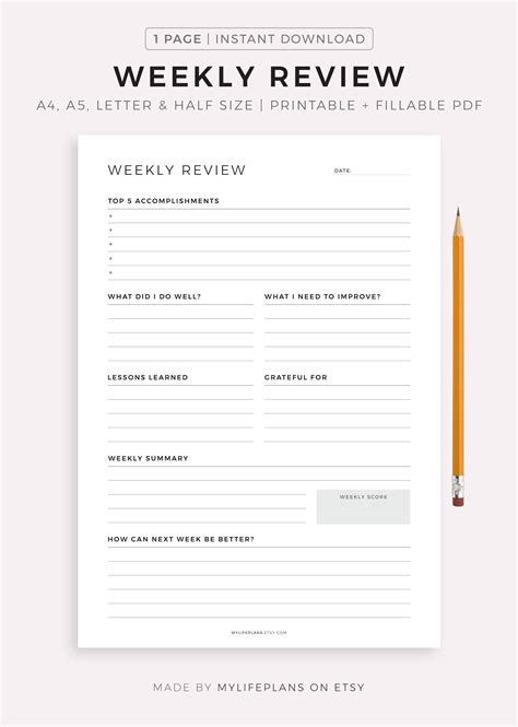 Weekly Review Weekly Reflection Weekly Evaluation Weekly Etsy Australia