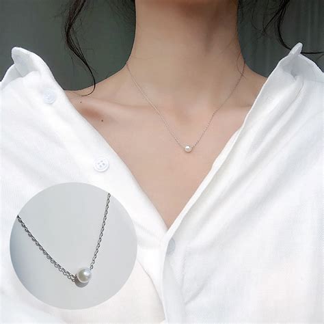 Korea Simple Pearl Bead Pendant Necklace Chain Kalung Silver Choker