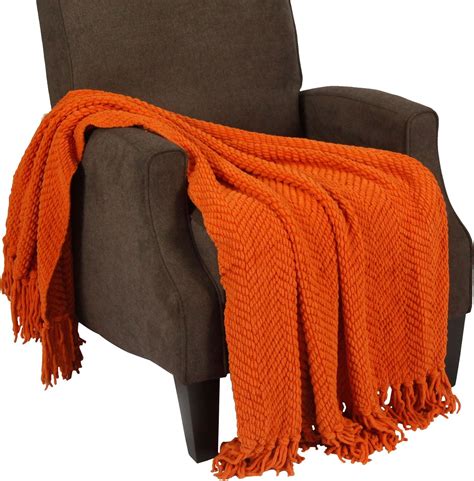 Nader Tweed Knitted Throw Blanket Burnt Orange Throw Black Throws