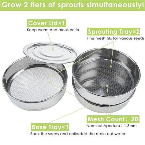 3 Pcs Stainless Steel Seed Sprouting Tray Set Stackable Sprouter Kit
