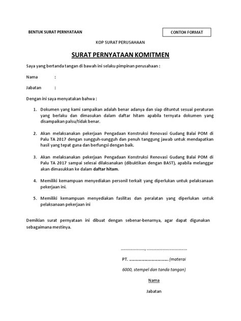 Surat Pernyataan Komitmen Doc Panduan Lengkap Tahun 2023 Hond1957