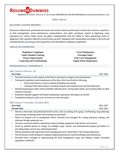Resume examples & samples by industry. First Mate Resume Example | Best Resume Samples | Resume4Dummies