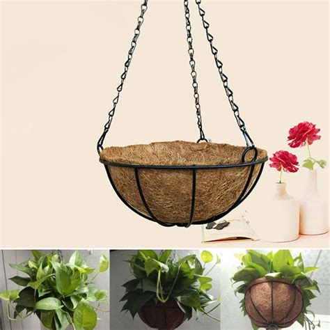 Windfall Metal Hanging Planter Basket With Coco Coir Liner Round Wire
