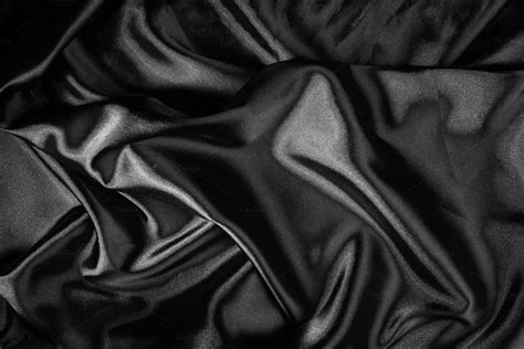 Shiny Black Satin Fabric Featuring Background Fabric And Black