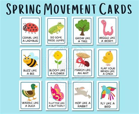 Movement Cards For Kids 12 Spring Themed Printable Brain Etsy Canada
