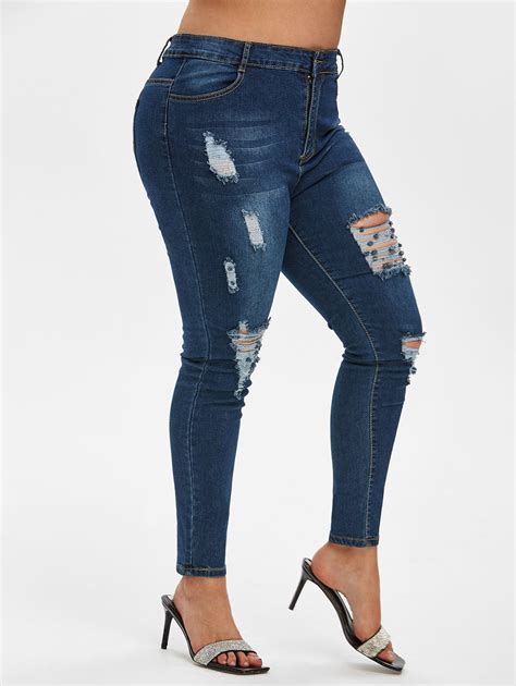24 Off Plus Size Distressed Stone Wash Skinny Jeans Rosegal