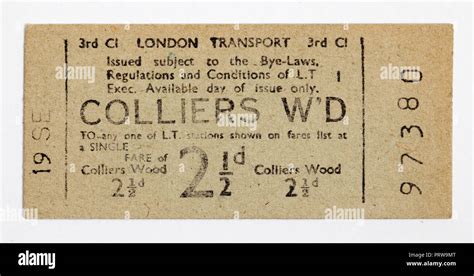Vintage 1950s London Underground Ticket Colliers Wood Station Stock