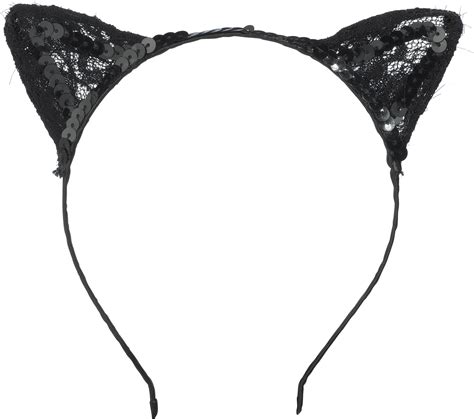 Lace Sequin Cat Ears Headband Black One Size Wearable Costume