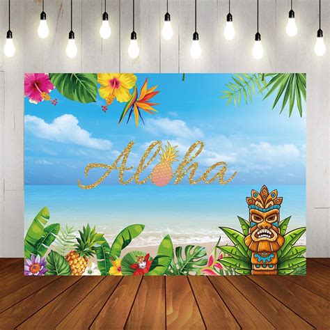 Aloha Luau Party Backdrop Summer Tropical Hawaiian Beach Tiki Mask