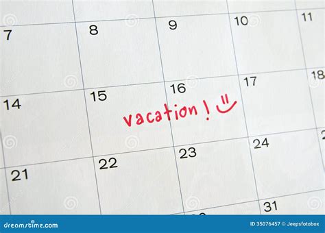 Vacation On Calendar Royalty Free Stock Photography Image 35076457