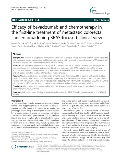 Pdf Efficacy Of Bevacizumab And Chemotherapy In The First Line
