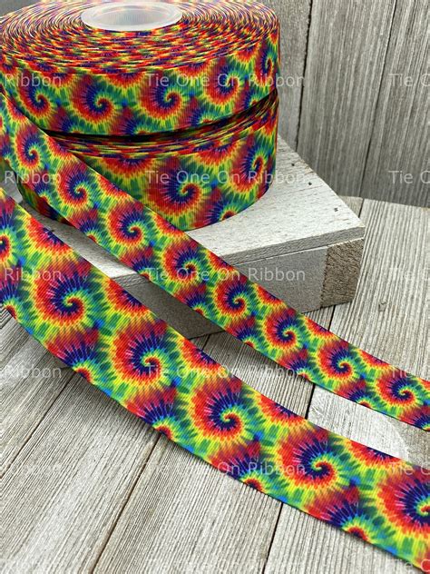 Retro Tie Dye Swirls Printed Grosgrain Ribbon 58 1 15 Etsy