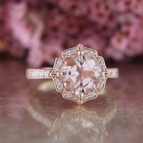 Vintage Floral Morganite Engagement Ring In 14k Rose Gold