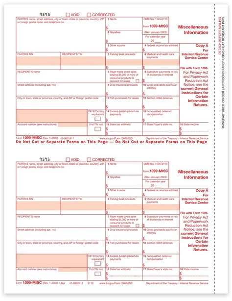 1099misc Tax Forms Red Copy A For Irs Filing