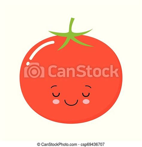 Happy Cute Smiling Tomato Vector Flat Cartoon Character Illustration