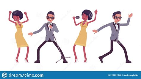 Musician Jazz Rock And Roll Performers Man Woman Dancing Singing Stock Vector Illustration
