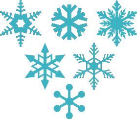 Several Snowflakes Are Shown In Blue On A White Background With The