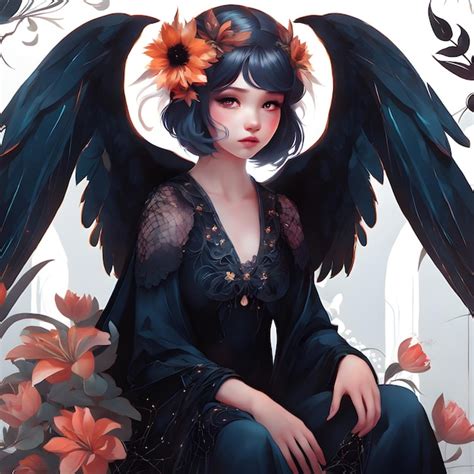 Premium Ai Image Raven Girlls Ethereal Wings Of Beauty