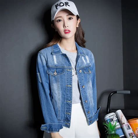 2017 Spring And Autumn Korean Version Of The New Women Denim Jacket Fashion Trend Slim Long