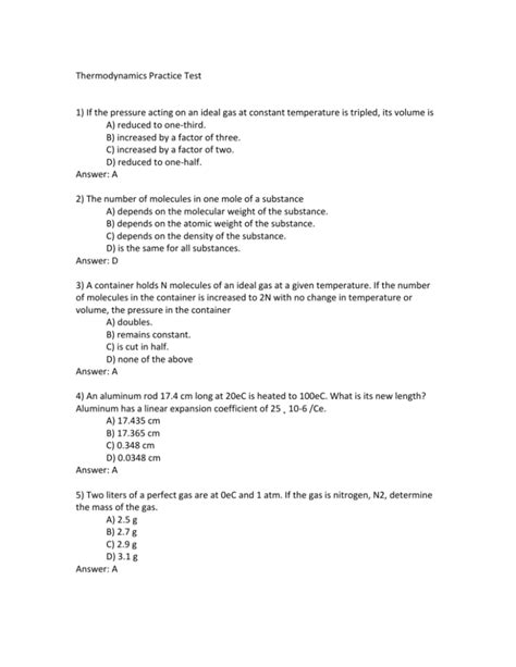 Thermodynamics Practice Test 1 If The Pressure Acting On An Ideal