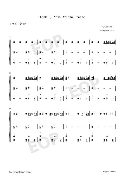 thank u next ariana grande numbered musical notation preview