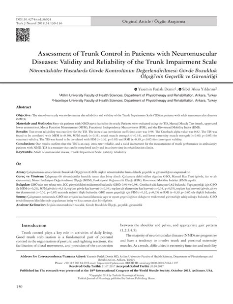 Pdf Assessment Of Trunk Control In Patients With