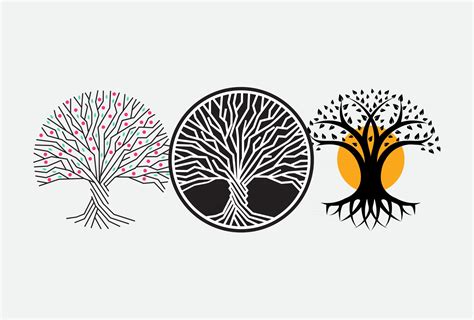 Tree Logo Set Wisdom Symbol For Education Vector Round Logo Concept