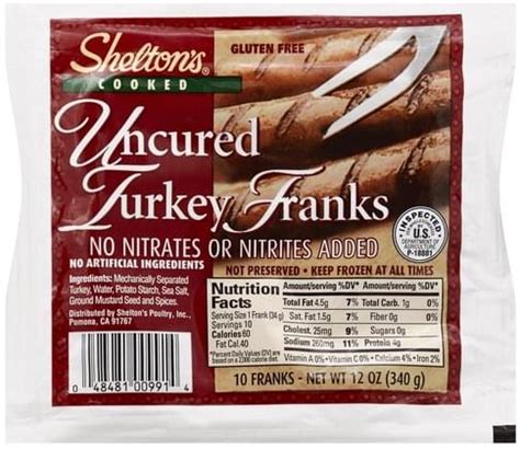 Sheltons Uncured Turkey Franks 10 Ea Nutrition Information Innit