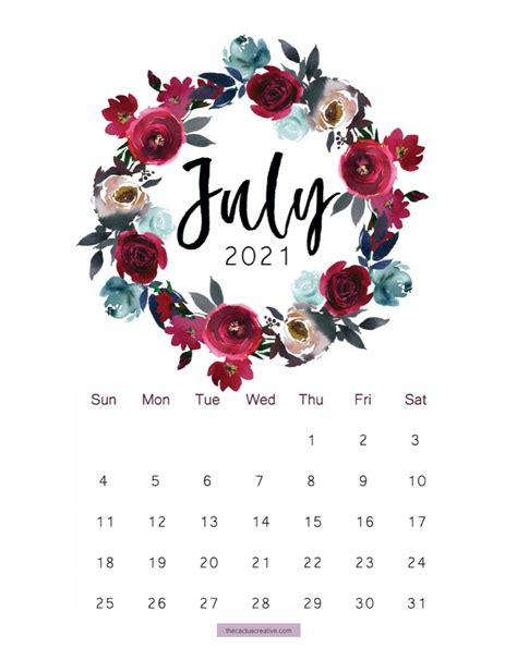 July 2021 Calendar Plants Cute Freebies For You Images