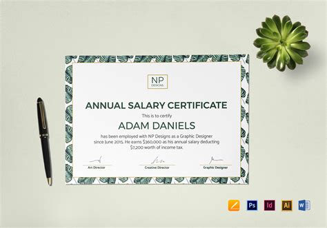 Annual Salary Certificate Design Template In Psd Word Illustrator