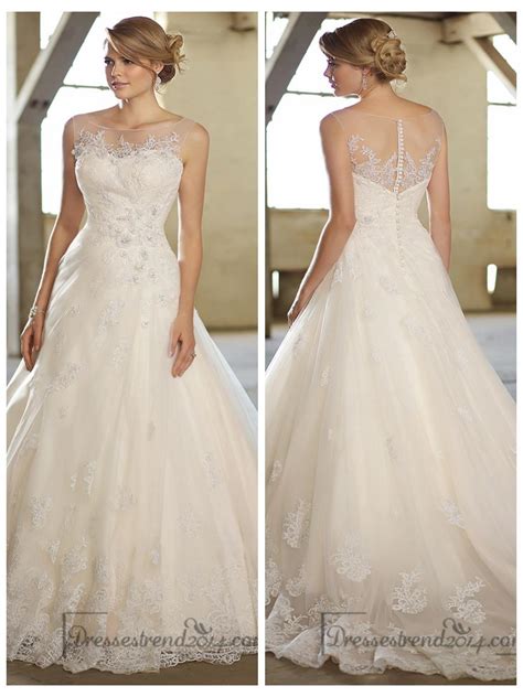 Stunning A Line Illusion Neckline And Back Lace Wedding Dresses 2449966