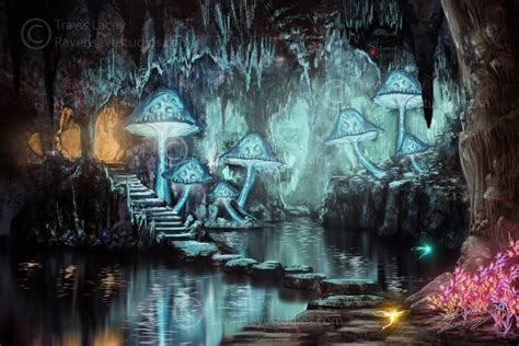 Mushroom Cave By Ravenseyetravislacey Fantasy Landscape Fantasy Art Environment Concept Art