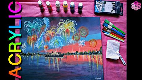 Fireworks In Canvas Acrylic Painting Youtube