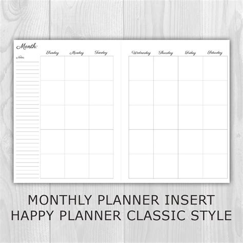 Monthly Planner Printable Happy Planner Classic Style Undated Sunday Start Month On 2 Pages Etsy