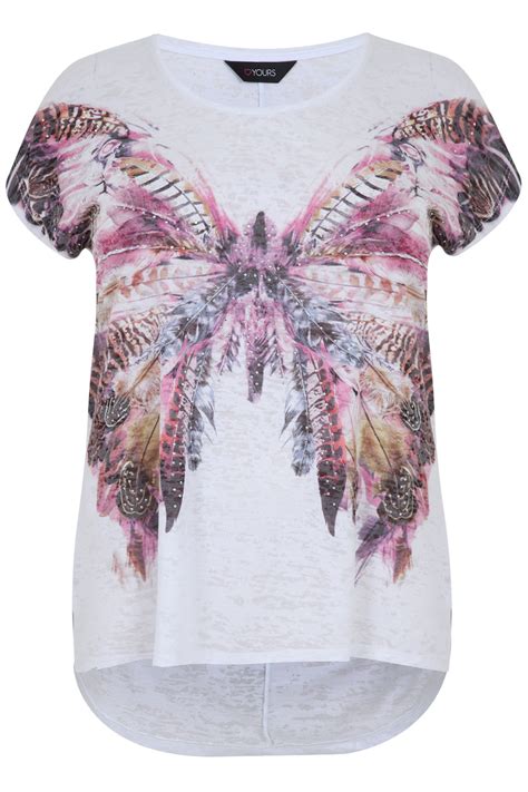 White And Colourful Butterfly Print Short Sleeve Burnout Top Plus Size 16