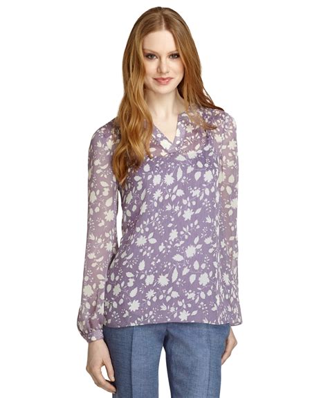 Brooks Brothers Floral Print Blouse In Purple Lyst