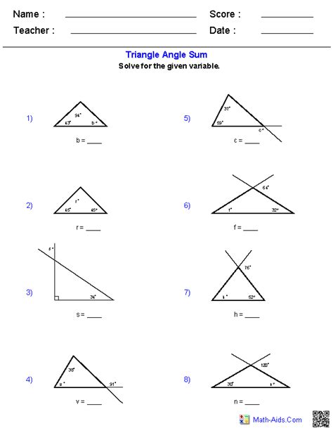 Worksheets To Practice Sum Of Angles In Triangles