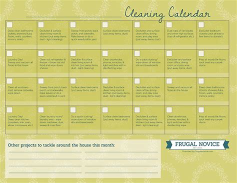 Cleaning Calendar Free Printable Frugal Novice