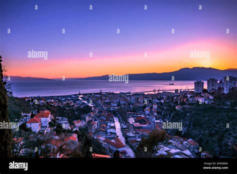 Croatia Sunset Scenery Over Rijeka From Castle Trsat Stock Photo Alamy