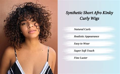 Kalyss Short Afro Kinky Curly Wigs For Black Women Brown Highlights
