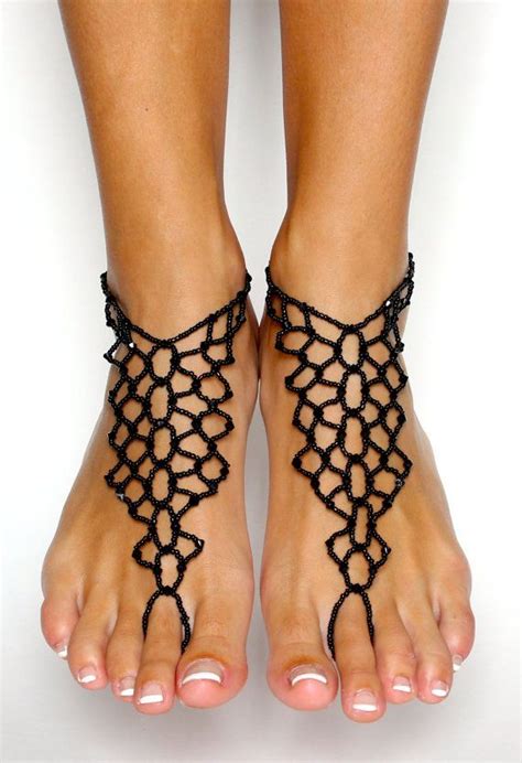 Black Barefoot Sandals Barefoot Beach Jewelry Shoe Upgrade Foot Jewelry