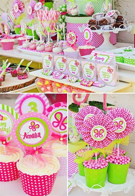 Bright Pink And Green Butterfly Party Ideas Butterfly Birthday Party