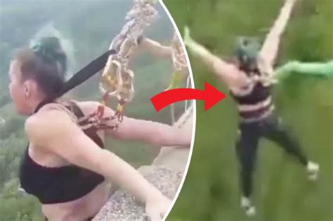 Babe With Hooks Attached Under Skin Filmed Bungee Jumping