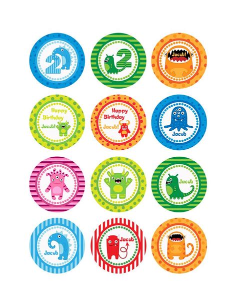 Monsters Personalized Printable Party Cupcake Toppers 2 Inch 399