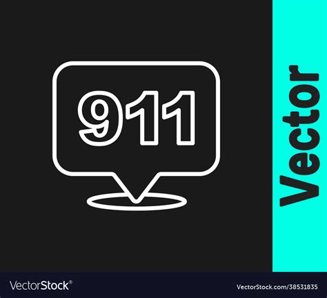 White Line Telephone With Emergency Call 911 Icon Vector Image