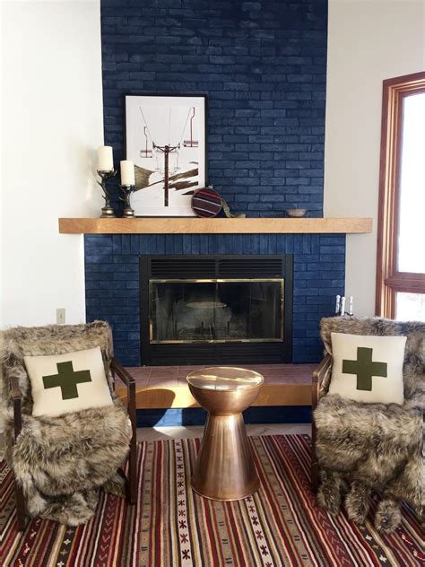 Navy Blue Bedroom With White Fireplace In 2020 Painted Brick